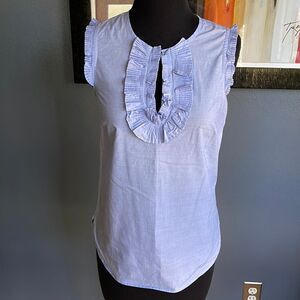 J. Crew light blue cotton chambray pealed ruffle keyhole neckline/sleeve top. 00